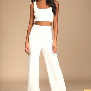 Naked Wardrobe White High Waisted Pants & Cropped Top